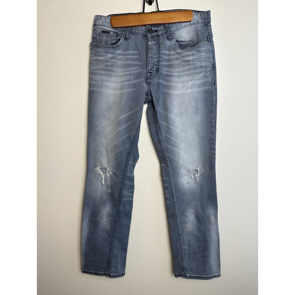 Calvin Klein Slim Straight Jeans Men's 32x30 Medium Wash Distressed Denim